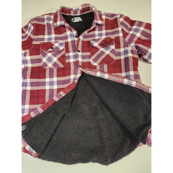 LRG Men's M Sherpa Lined Flannel Shirt Maroon/Purple Long Sleeve Pocket - Picture 6 of 10